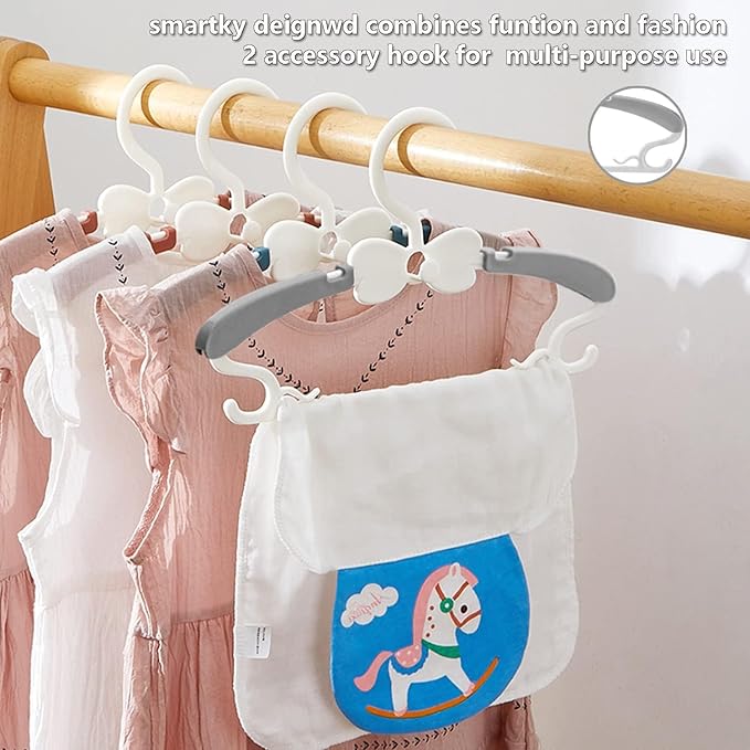 Kids Hangers for Closet, 50 Pack Baby Clothes Hanger, Adjustable Toddler Hangers for Boy Nursery, Cascading Plastic Perchas for Newborn Babies Children Infant, Space Saving Perchas Bebés, Grey