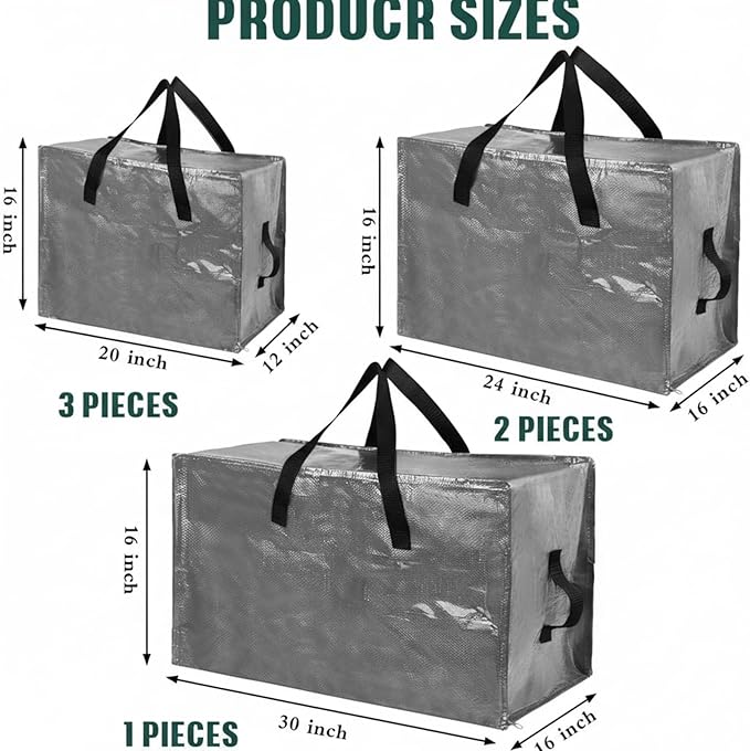 Shappy 6 Pcs Heavy Duty Christmas Storage Bags Extra Large Ornaments Container Moving Bags Xmas Decoration Organizer Storage Bag(Grey,30 x 16", 24 x 16", 20 x 16")