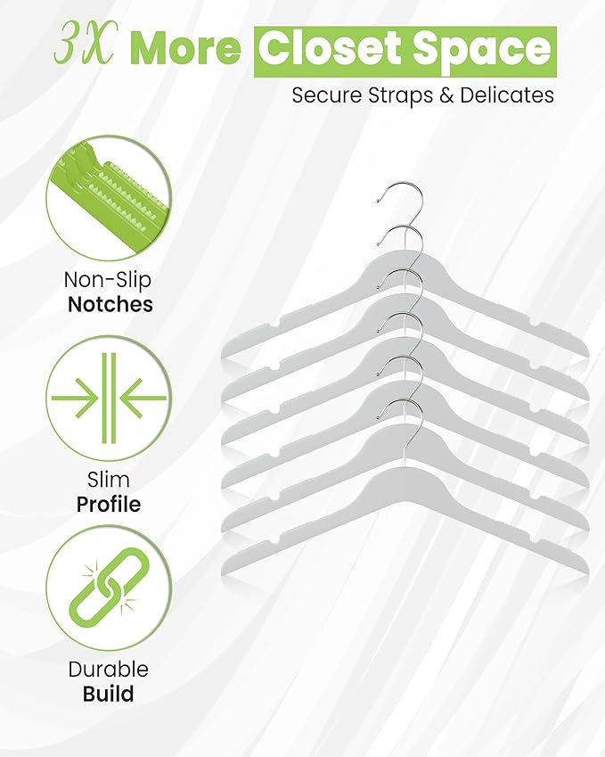 All Hung Up Plastic Hangers Slim, Non Slip Space Saving Clothes Hangers for Closet Organization, Durable Notched Plastic Coat Hangers for Shirts, Dresses & Jackets, Smokey Clear, 18 Pack