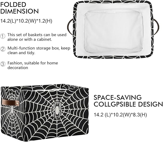 ALAZA Funny Spider Web Halloween Black Foldable Storage Box Storage Basket Organizer Bins with Handles for Shelf Closet Living Room Bedroom Home Office 2 Pack
