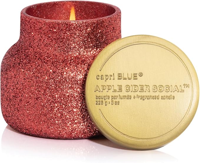 Capri Blue Petite Glam Jar Candle - Long Lasting Soy Wax Blend - Glitter Candles for Home Scented with Luxury Holiday Scents - Notes of Crisp Apple, Cinnamon & Pear (Apple Cider Social, 8 oz)
