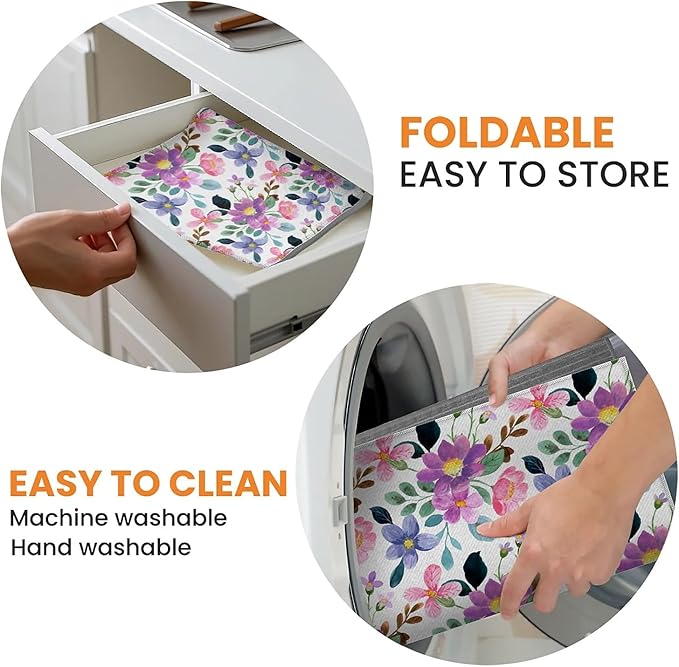 Dish Drying Mat For Kitchen Counter, Colorful Summer Pansy Flowers Microfiber Absorbent Dish Drainer Rack Pad Reusable Large 18x24in Drying Mat