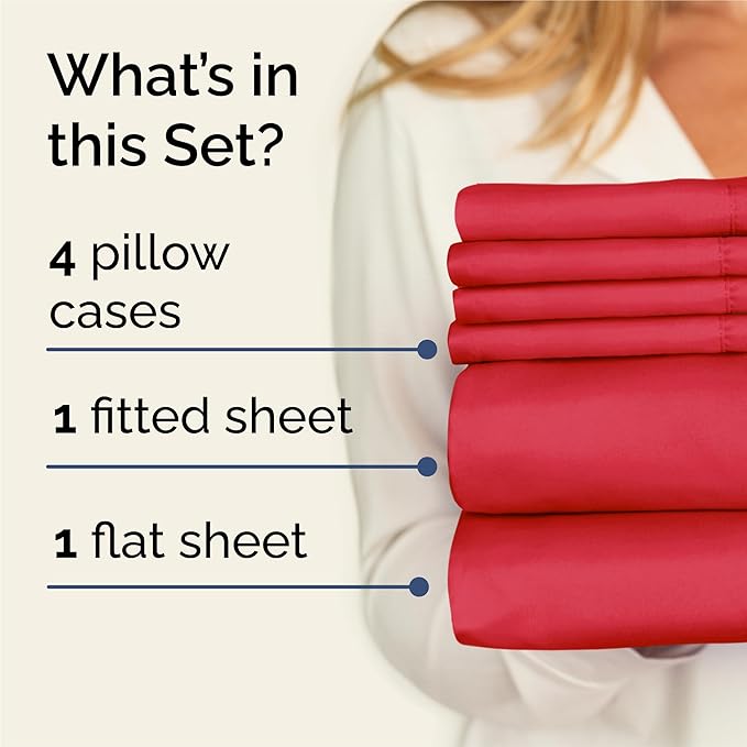 King 6 Piece Sheet Set - Comfy Breathable & Cooling - Ultra Soft Hotel Luxury Bedding Set with 8-16 Inch Deep Pockets - 1 Flat & 1 Fitted Sheet & 4 Pillowcases - Cozy, Wrinkle Free & Easy Care - Red