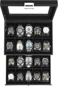 Watch Case for Men, 20-Slot 2-Layer Watch Box with Large Glass Lid, Watch Storage Organizer with Removable Watch Pillows, Men's Jewelry Box with Lock, Watch Holder Display Case, Gift for Men Women