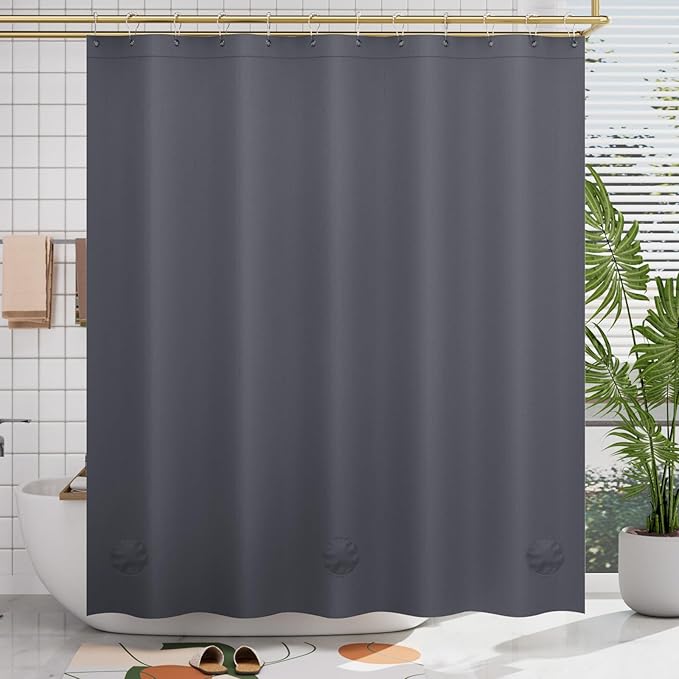 AmazerBath Dark Grey Shower Curtain Plastic, PEVA Shower Curtain Heavy Duty, Gray Shower Curtains for Bathroom, Waterproof Shower Curtain 72x72 with 3 Big Weighted Stones and 12 Rustproof Grommets