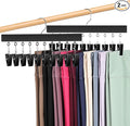 2 Pack Leggings Hangers for Closet, Wooden Legging Hanger for Closet Organizer with 20 Upgraded Clips Holds 20 Leggings, 360° Rotatable Space Saving Yoga Pants Hanger for Socks, Skirts, Black