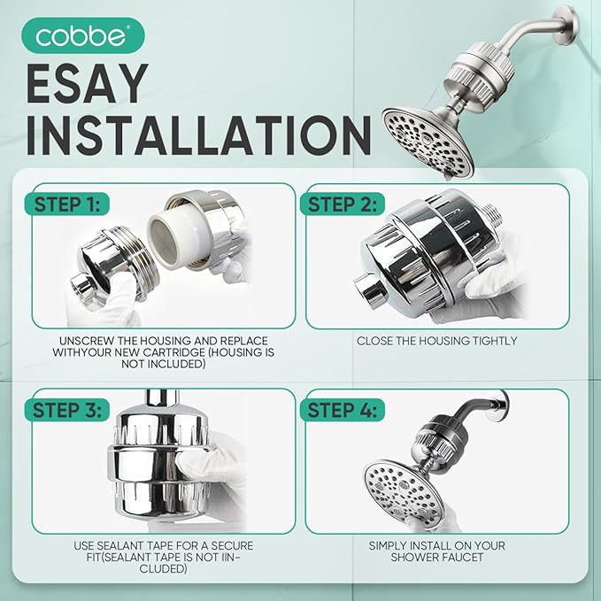 Cobbe HD HEAVY DUTY High Output Shower Filter 2 Pack – 99% REMOVAL Shower Head Filter for Hard Water, Heavy Metals, Chlorine and Harmful Substance, Improve your skin and hair - Brushed Nickel