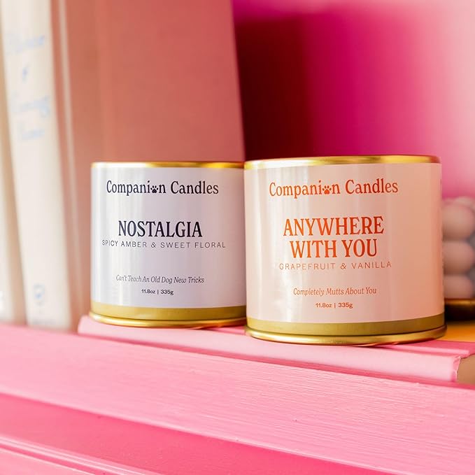 Companion Candles Pet-Friendly Wood Wick Candle - “Anywhere with You” Grapefruit & Vanilla, Coconut Soy Wax Scented, Over 50 Hr Burn Time, Non-Toxic, Women-Owned, Made in USA (11.8 oz.)