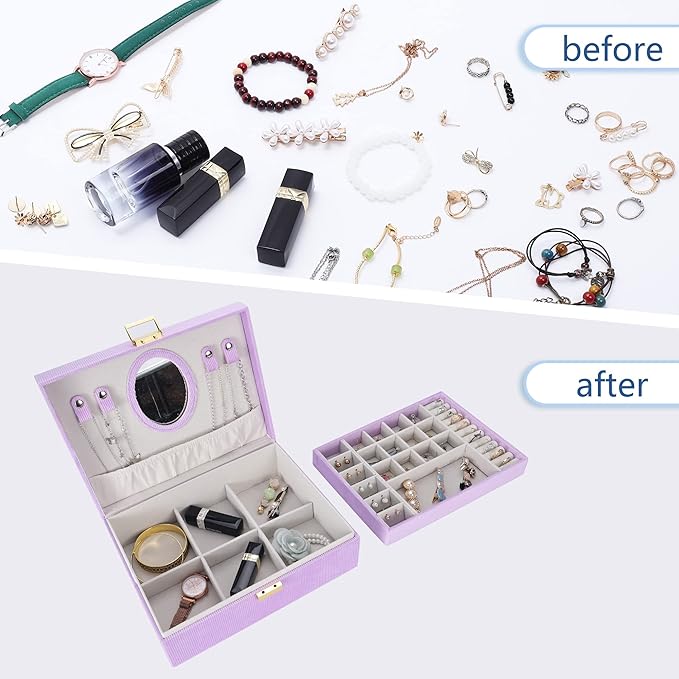 Dajasan Girl's Jewelry Box, Jewelry Organizer Box with Mirror, Velvet Jewelry Box for Little Girls Kids, Jewelry Gift Box for Christmas, Birthday, New Year (Purple)