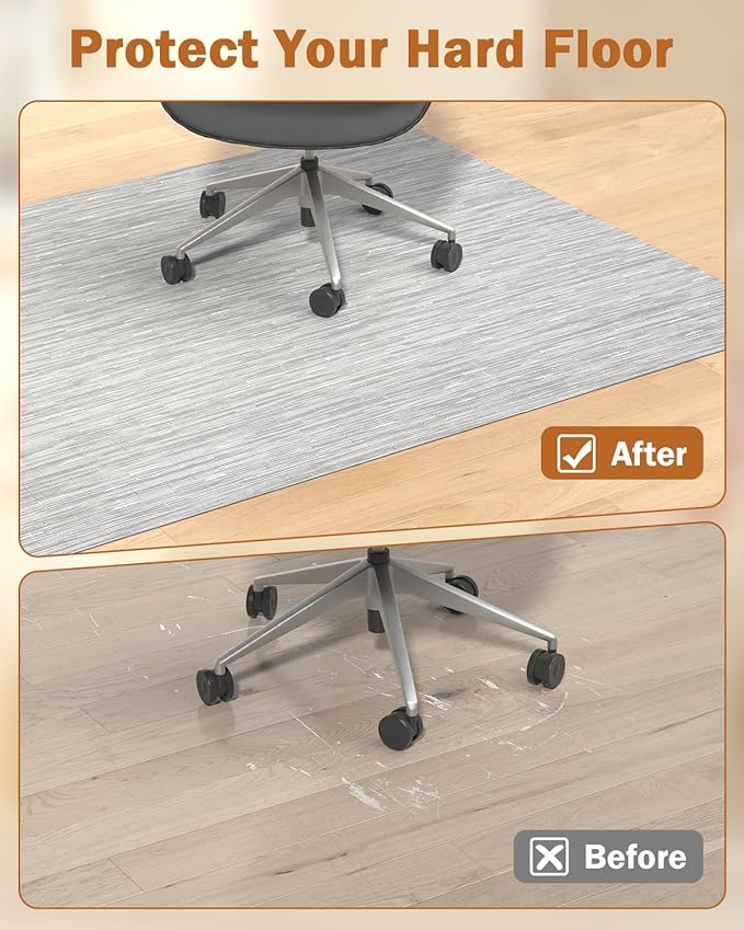 Blvornl Office Chair Mat for Hardwood Floor, 47.2"*60" Desk Computer Chair Mat for Hard Wood, Large Anti-Slip Hard Floor Protector Rolling Chair Mat, PVC Mat Desk Rug for Office and Home Silver Grey