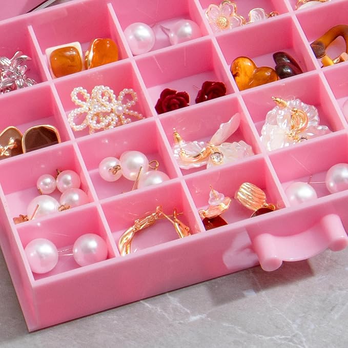 Earring Storage Box Organizer, Acrylic Jewelry Storage Box Holder 5 Drawers Transparent Jewelry Display Stand with 120 Small Compartments Gift Boxes for Women Girls (Pink)
