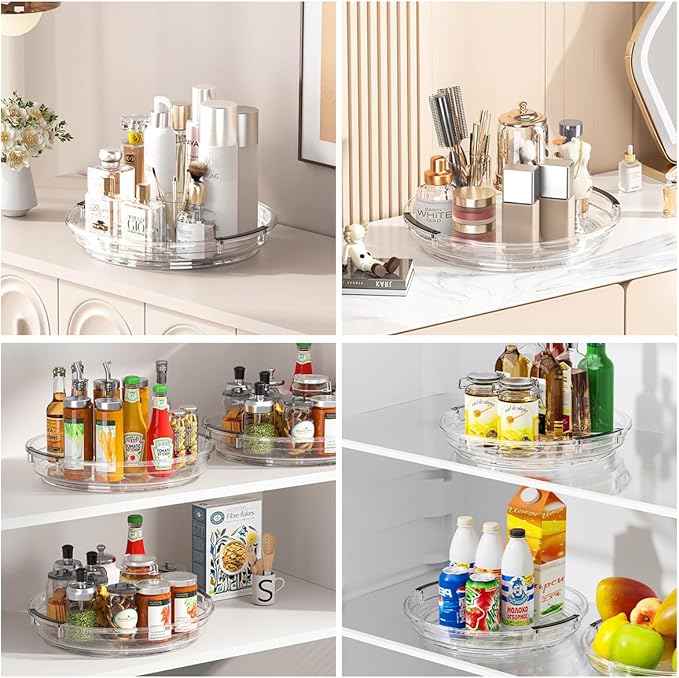 KEGFRE 3 Pack Lazy Susan Organizer, Rotating Turntable Spice Rack for Kitchen Storage, Pantry, Cabinet, Fridge & Countertop, Condiment & Seasoning Holder, 9.25", 10.6", 12", Clear