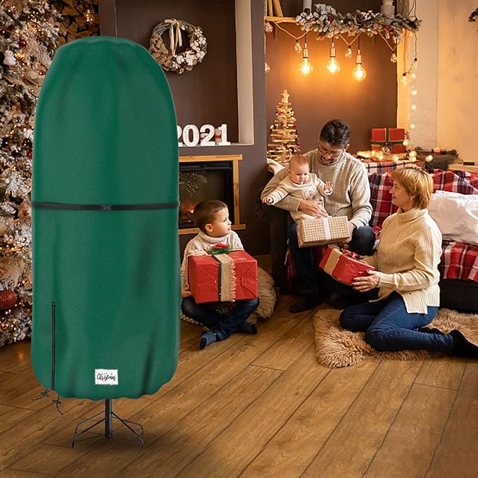 Upright Christmas Tree Storage Cover,Tear Resistant Adjustable 9 FT Christmas Tree Storage Bag for Assembled Tree Standing with Ornaments,Xmas Tree Cover Waterproof, Dustproof