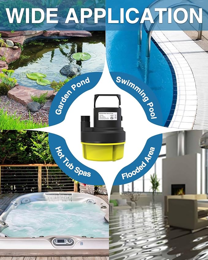 Submersible Sump Pump, 1HP 3200GPH Portable Water Pump Clean Dirty Water, Utility Pump with 25 FT Cord for Swimming Pool, Boats, Garden, Basement, Flood, Ponds