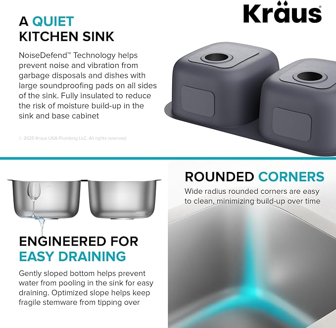 KRAUS Premier 32-inch Undermount 50/50 Double Bowl 18-Gauge Stainless Steel Kitchen Sink with Strainers (x2), KBU22