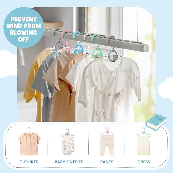 30 Pack Kids Hangers for Nursery Closet, Adjustable Non-Slip Toddler Baby Hangers with Windproof Buckle, 11-14" Infant Child Plastic Clothes Pant Hanger for Boys Girls Newborn Adult, Multi