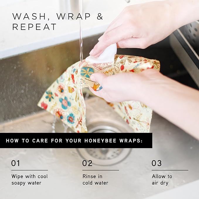 Honeybee Beeswax Wraps - Banksia Pattern Beeswax Roll -Certified Organic Cotton Beeswax Wrap - Reusable Beeswax Wrap for Food - Plastic Wrap & Sandwich Bags Alternative - 40’’ x 13’’