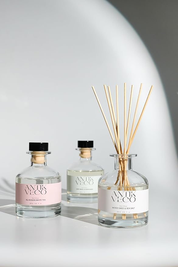Wood Sage & Sea Salt Reed Diffuser Set – Oceanic Aromatherapy for Home – Glass Bottle 6.7fl oz + 8 Rattan Reeds – Calming Coastal Scent with Lavender & Sage – Long-Lasting (Up to 90Days)