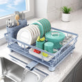 Ricobes Dish Drying Rack - Space Saving Dish Rack - Dish Racks for Kitchen Counter with Drainboard,Rustproof Dish Drainer with Removable Utensil Holder,Blue