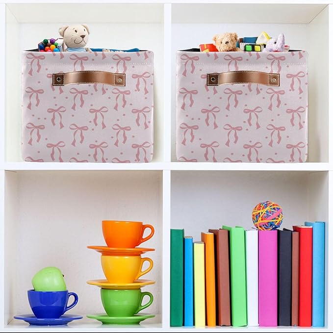 ALAZA Polka Dot Bow Ribbon Foldable Storage Box Storage Basket Organizer Bins with Handles for Shelf Closet Living Room Bedroom Home Office 1 Pack