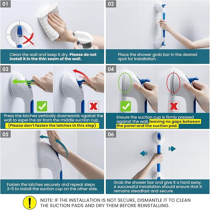 TAILI Shower Grab Bar Suction Grab Bars for Bathtubs and Showers, Heavy Duty Bath Handle Removable Bath Handrails for Seniors and Elderly, Bathroom Safety Grip No Drilling Waterproof,Blue