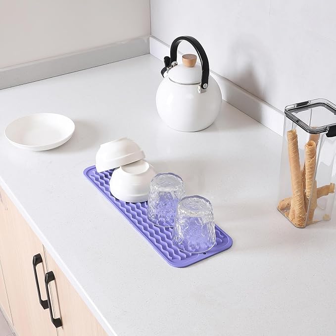 MicoYang Silicone Dish Drying Mat for Multiple Usage,Easy clean,Eco-friendly,Heat-resistant Silicone Mat for Kitchen Counter,Sink,Bar,Bottle,or Cup Light Purple M 17 inches x 6 inches