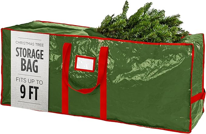 Christmas Tree Storage Bag - Stores 9 Foot Artificial Xmas Holiday Tree, Durable Waterproof Material, Zippered Bag, Carry Handles - Protects Against Dust, Insects and Moisture (Green)