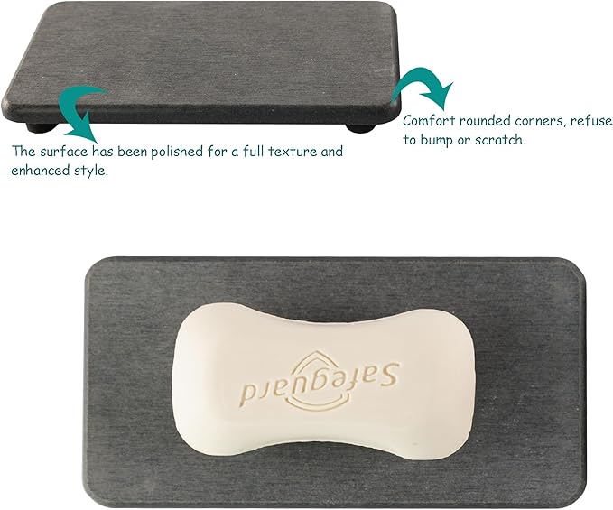 NiuYichee 2 Pcs Water Absorbing Stone Trays, Kitchen/Bathroom Sink Soap Dish, Diatomite Tray Used for Hand Soap & Cosmetic Bottles in The Modern Home, 3.15" W x 6.3" L, Dark Gray