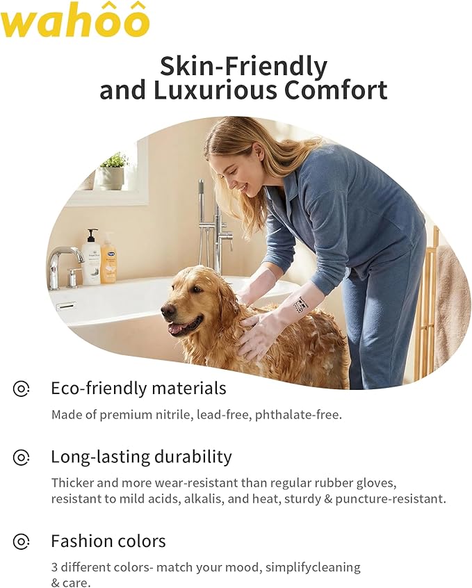 LANON 3 Pairs wahoo Nitrile Cleaning Gloves, Latex free Reusable Dishwashing Gloves for Kitchen, Bathroom, Gardening, Pet Care,Heavy-Duty, Durable, Non-Slip,12 Mil,Colorful Large