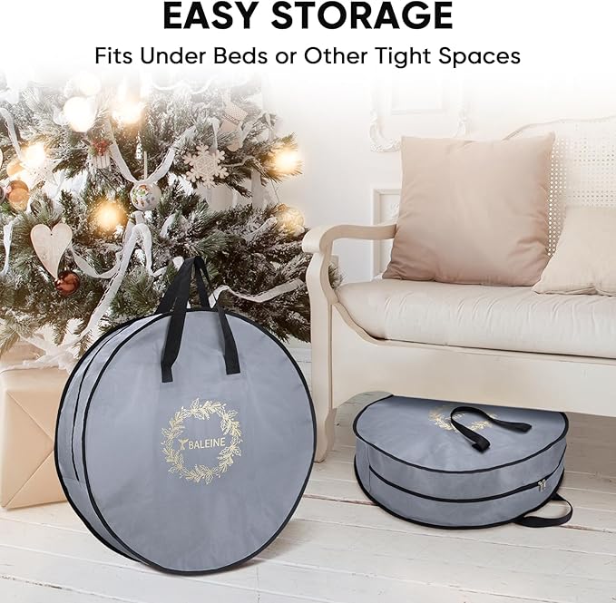 BALEINE 1 Pack Wreath Storage Container, Christmas Wreath Storage Bag with Reinforced Handle for Holiday Xmas (Red, 30"X8")