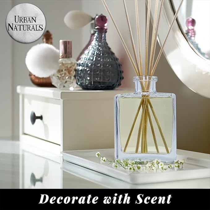 Urban Naturals Holiday Cheer Reed Diffuser Set – Cranberry, Cinnamon, Evergreen, Cedar & Smokey Wood – Made with Essential Oils – Sleek Rectangular Refillable Glass Bottle – Made in The USA