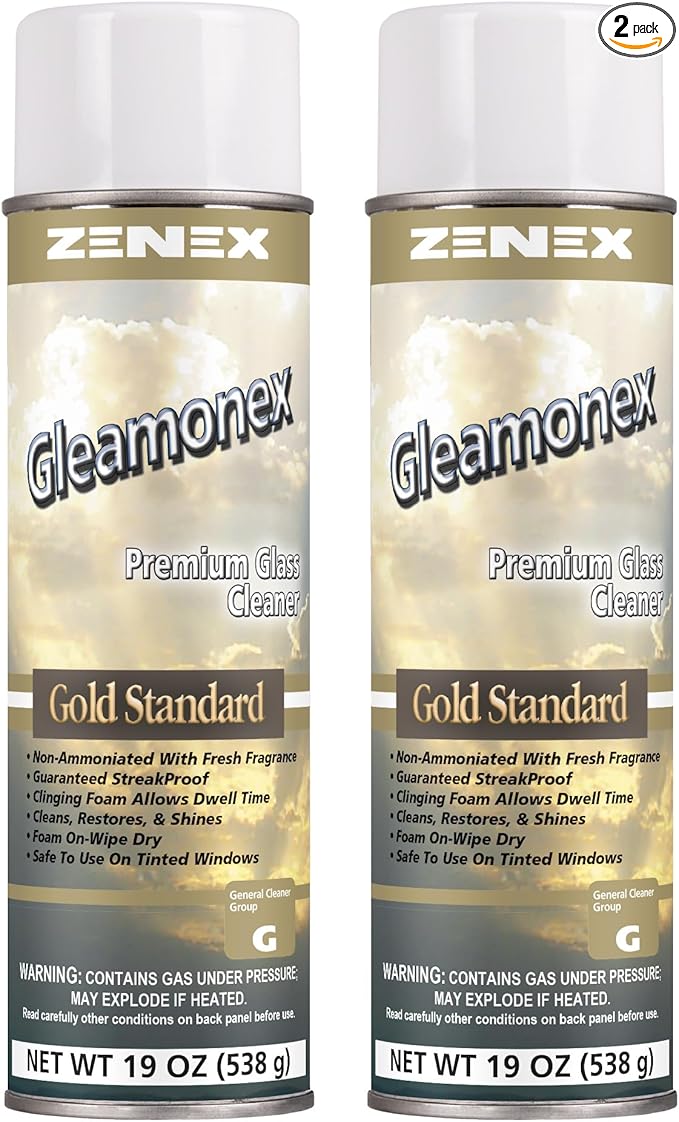 Zenex Gleamonex Premium Glass Cleaner - Fast Streak-Free Glass Cleaner Spray | Ammonia Free & Tint Safe | Removes Dirt, Grease, Smoke Film | For Glass & Plexiglas | Fresh Scent | 19 oz (2 Pack)