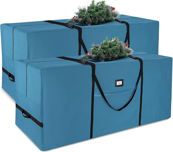 Hearth & Harbor 7.5 ft Christmas Tree Storage Bag - Artificial Christmas Tree Bag with Reinforced Handles, Dual Zipper, Wide Opening - Large Storage Container for Trees and Decorations, 2 Piece set