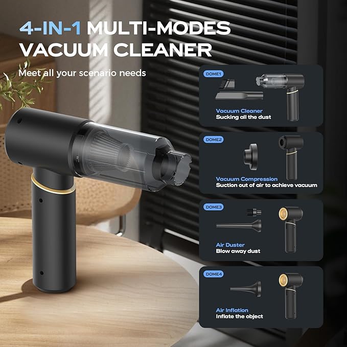 BSRCO Handheld Vacuum Cordless：4-in-1 Hand held Vacuum Cleaner,15000Pa Car Vacuum Portable Cordless,(1.25 lbs) Lightweight,21min Runtime Air Duster/Blower for Car,Home,Hair