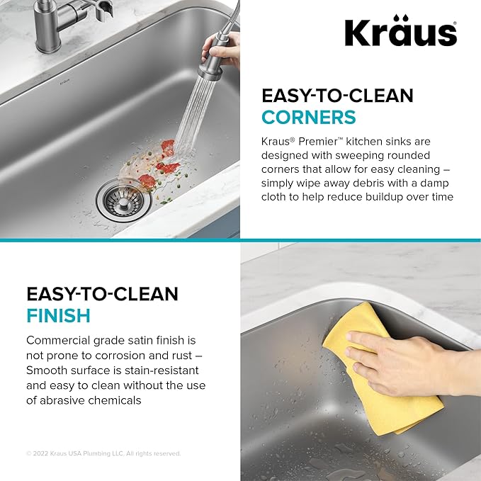 KRAUS Premier 32-inch Undermount Single Bowl 18-Gauge Stainless Steel Kitchen Sink with Bottom Grid and Strainer, KBU44