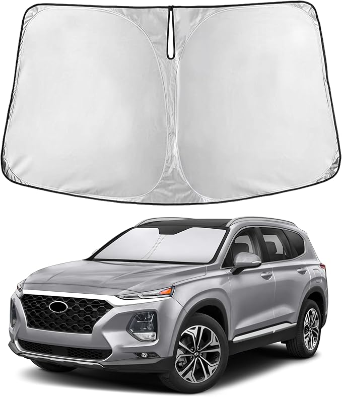 EcoNour Windshield Sun Shade for Hyundai Santa Fe 2013–2018 | Front Window Sunshade | Foldable Car Sun Protector | Blocks UV Rays & Keeps Interior Cooler