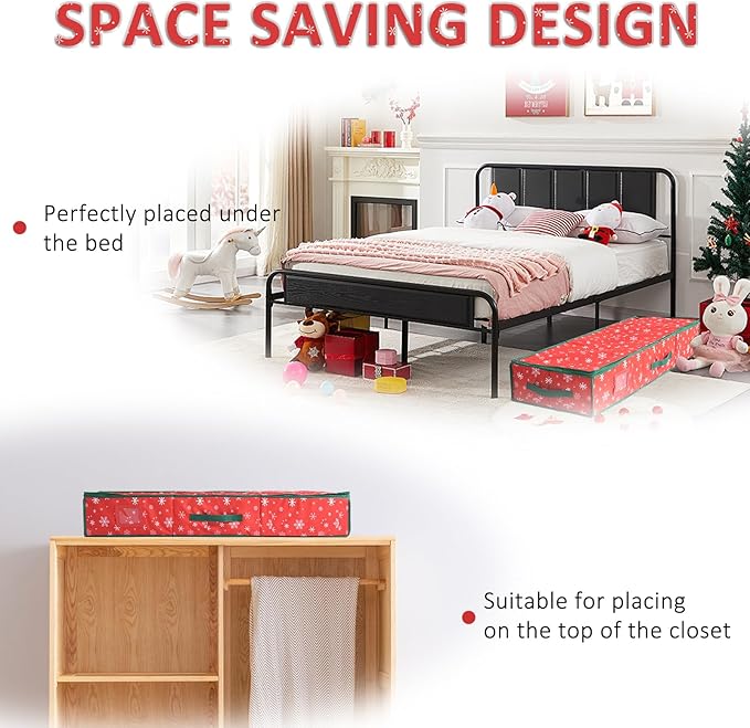42'' Christmas Wrapping Paper Storage Organizer 600D Oxford Fabric Xmas Accessories Containers Bag Durable Fabric, Accessory Pockets for Ribbons, Gift Wrap Storage Bin（Red）