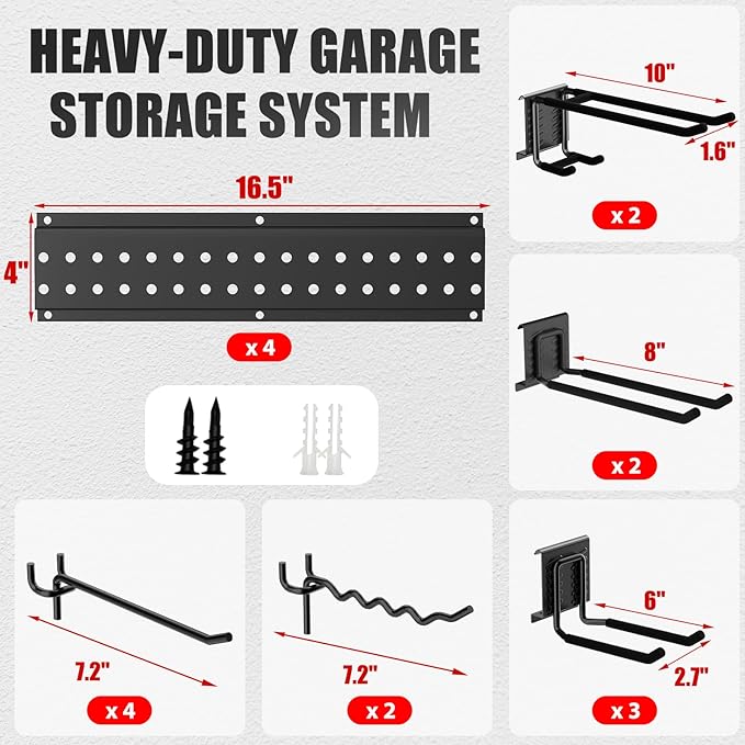 ZICANYCO Garage Tool Organizer Wall Mount 64 inches with 13 Adjustable Heavy-Duty Hooks, Garage Organization, Garden Tool Storage Rack, Yard, and Shed, Holds Up to 520 lbs