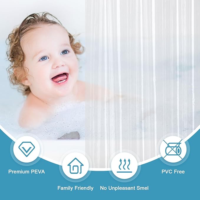 EurCross Small Extra Long Clear Shower Curtain Liner 60 inch Wide by 84 inches Length with 5 Magnet Weights and Hooks, 9G Premium PEVA See Through Small Plastic Shower Curtain 60x84