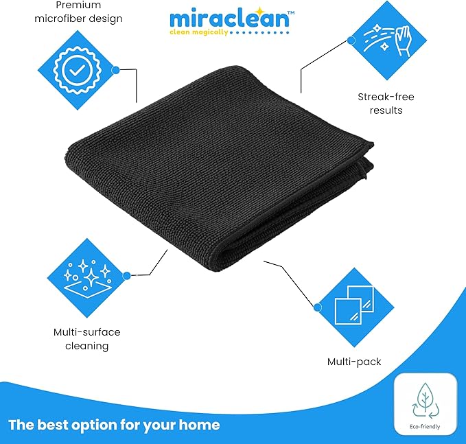 Microfiber Cleaning Cloth Black 12 Pack Premium Microfiber Towels for Cars, Lint Free, Scratch-Free, Highly Absorbent, Reusable Cleaning Rags for Car, 320 GSM Household, Kitchen, Window, 12" x 12"