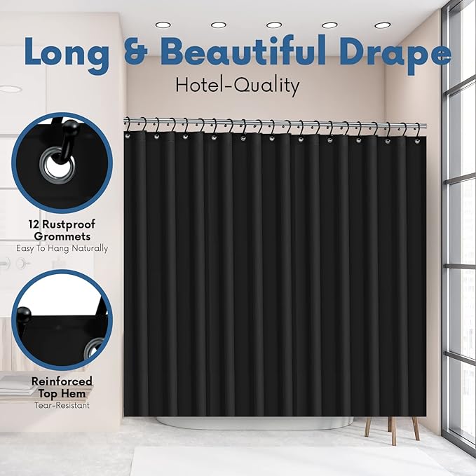 Premium Shower Curtain Liner, 72"W X 72"H - PVC-Free, 6G PEVA Shower Curtain with 12 Rust Proof Grommets And Magnet-weighted Bottom Hem - Moisture Stain Proof Shower Curtain Liner - Black