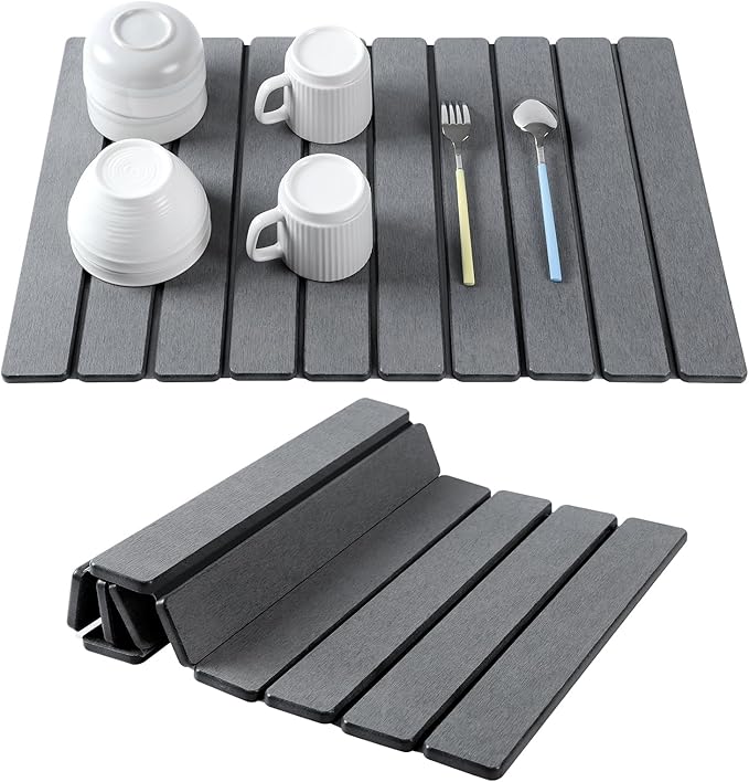 Stone Drying Mat for Kitchen Counter, Large Foldable Diatomaceous Earth Dish Drying Rack, Absorbent Diatomaceous Quick Dry Stone Mat Kitchen Dishes Bottles Cups Bathroom Any Countertop 24"(L)×16"(W)