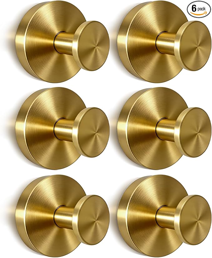 6 Pack Gold Suction Cup Hooks for Shower Glass Door & Bathroom - No Drill Holds Towels, Wreaths & More, Heavy Duty Waterproof Set
