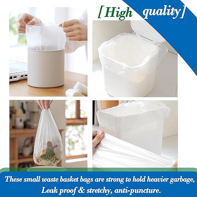 0.5 Gallon 350 pcs Mini Clear Trash Bags, Tiny Strong Garbage Bags,Small Plastic Bags for Desktop Trash Bin, Tiny Bathroom Trash Can Bin Liners,Mini Bags for Waste Basket Liner,Fit 2 Liters-Clear