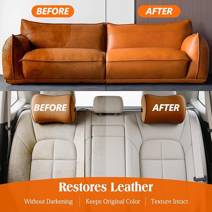 LISRUX Leather Cleaner and Conditioner Kit-2×18oz Leather Care For Car Seats, Furniture, Couches, Shoes & Boots, Restores & Protects All Leather For Natural, Synthetic, Faux, Pleather, pH-Balanced