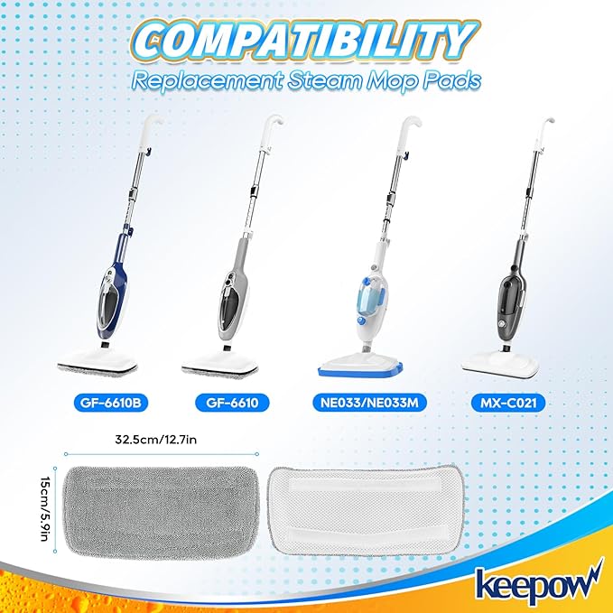 KEEPOW Steam Mop Pads Compatible with GorFanty GF-6610B/GF-6610, Compatible with Mxnsewr, Fit for Neugo NE033/NE033M Steamer Mop, Microfiber Absorbent Steam Mop Replacement Pads for Multi-Surface