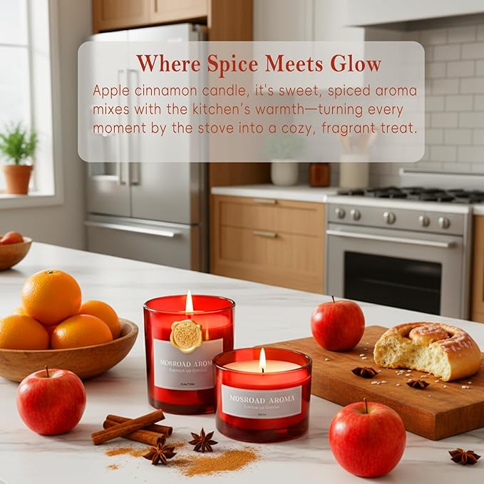 2-Pack Set Apple Cinnamon Scented Candles,Apple Pie & Kitchen Spices Natural Soy Jar Candles for Home,Highly Scented Aromatherapy Candles for Fall Holiday, Apple Cider Candle Ideal Gift for Women,Men