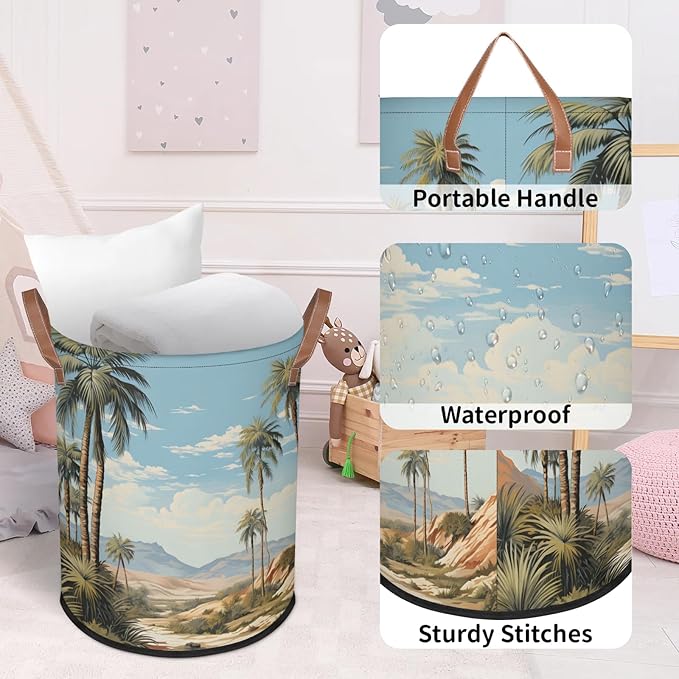 62L Coconut Tree Laundry Basket for Clothes Books Toys Adult Kids Rotundity Laundry Hampers Bin for Bathroom Kitchen Hotel