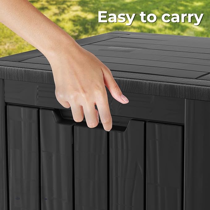 DecksploreOutdoor Storage Box Waterproof, 35 Gallon Lockable Resin Deck Box Small, Patio Storage Bin for Pool Accessories Cushion Furniture, Garden Tools, UV-Resistant Outside Delivery Black