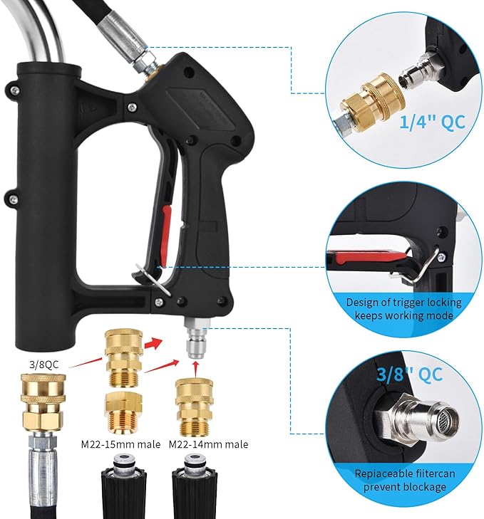 ExtraFein 24 FT Telescoping Pressure Washer Wand Extension, Hot Water Supported Power Washer Extension Wand with Brush Head, 5 Nozzle Tips, 2 Adapters, Harness, Gutter Cleaning Tools from The Ground